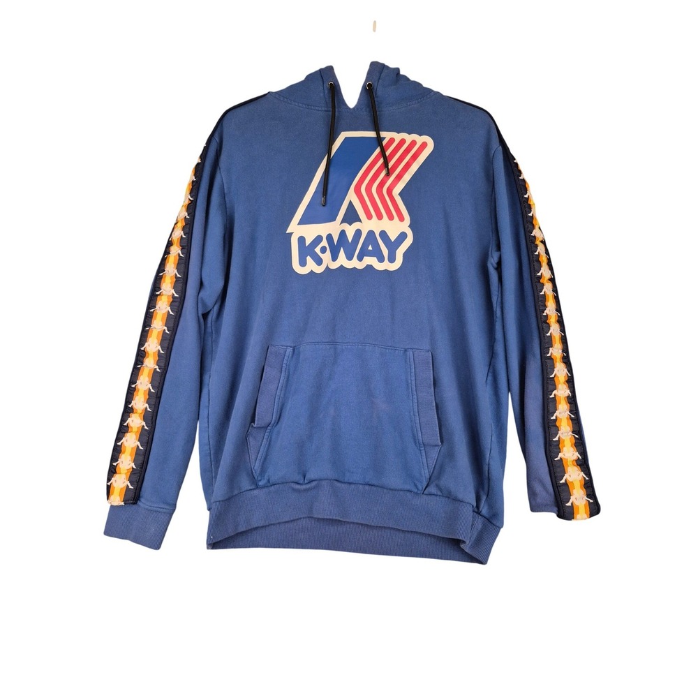 Kappa x K-Way Mens Blue‎ Logo Tape Pullover Hoodie Sweatshirt XL Graphic